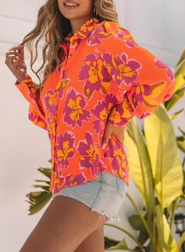 Vista 4 de EVALESS Blusas con botones para mujer, blusas de manga larga con estampado de moda 2023