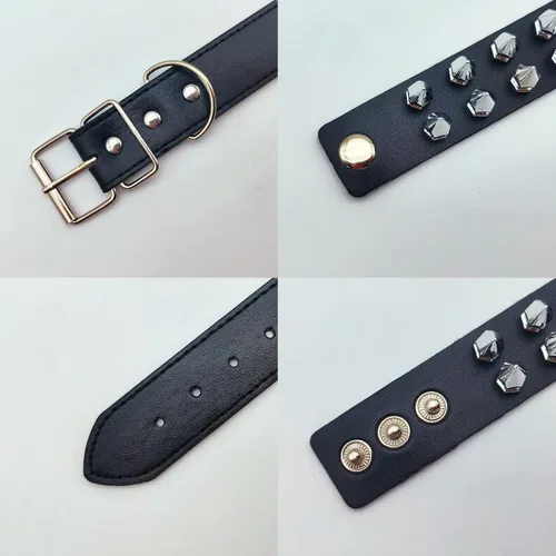 Vista 3 de Puddin - Juego de gargantilla y pulsera de cuero punk, collar de letra, accesorio de cosplay para mujer, disfraz de fiesta de Halloween