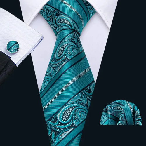Vista 177 de Barry.Wang - Juego de corbata de seda para hombre, diseño de cachemira, pañuelo y gemelos de bolsillo