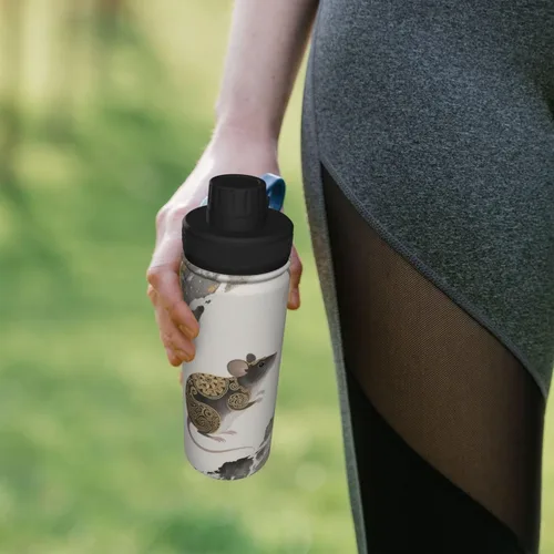 Vista 7 de Hervidor de acero inoxidable aislado con ratón Botella de agua divertida con impresión aislada Ideal para deportes y viajes