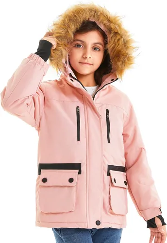 Vista 2 de FARVALUE Chaqueta de esquí impermeable para niñas, abrigo de invierno resistente al viento, abrigo de forro polar cálido para nieve, impermeables