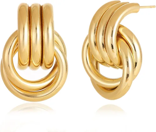 Vista 10 de Aretes chapados en oro de 14 quilates para mujer, joyería gruesa Corazón de oro de 14 quilates