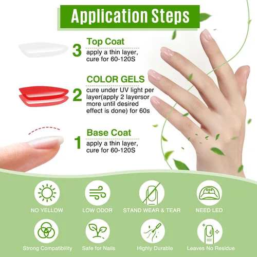 Vista 4 de MEFA Juego de 2 piezas de 15 ml de esmalte de uñas de gel, capa superior y base, esmalte de uñas de gel sin necesidad de limpieza, efecto de brillo