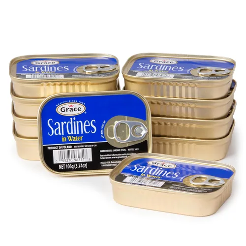 Vista 6 de Grace Sardinas en aceite vegetal, 3.74 oz, 3.74 onzas (paquete de 10), 0.63 oz de proteína por porción, sardinas enlatadas y envasadas, bajo