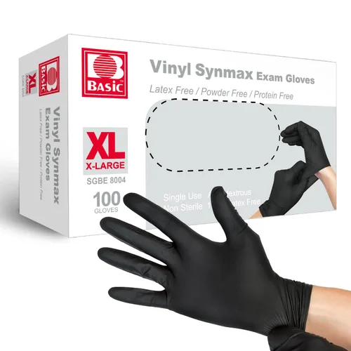 Vista 10 de Basic Guantes de examen de vinilo, guantes Safty de 4 mil sin látex y sin polvo, guantes médicos desechables SGBE 8001 Synmax pequeños