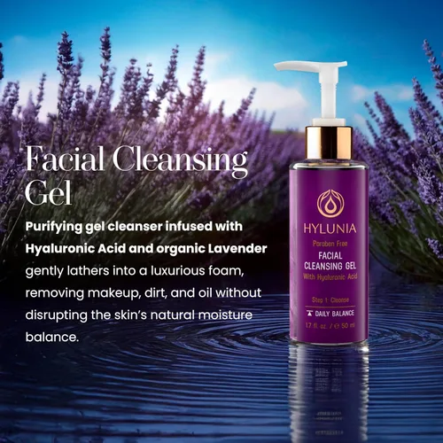 Vista 3 de Hylunia Gel limpiador facial - 5.1 fl oz - Lavanda, suero de ácido hialurónico - Acné - Reparación rápida de la piel Hydrating Cleanser & Makeup
