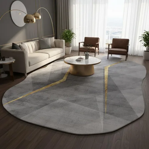 Vista 18 de Alfombra moderna con forma abstracta beige para sala de estar, dormitorio, comedor, contemporánea, lavable, de 2 x 3 pulgadas, decoración