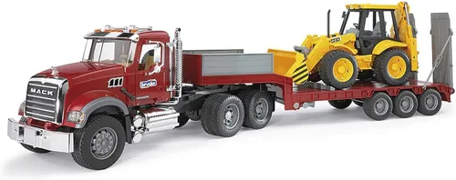 Vista 3 de Camión plataforma Mack Granite con JCB cargadora retroexcavadora de Bruder