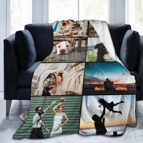 Vista 22 de Manta de cama personalizada con texto de fotos, mantas personalizadas con collage de fotos, mantas personalizadas para regalo de cumpleaños 1 Foto