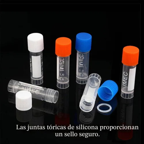 Vista 3 de 100 piezas viales pequeños de plástico de 2ml con tapas de rosca, tubos de muestra, criotubos, material PP, libre de DNasa, RNasa, ADN humano
