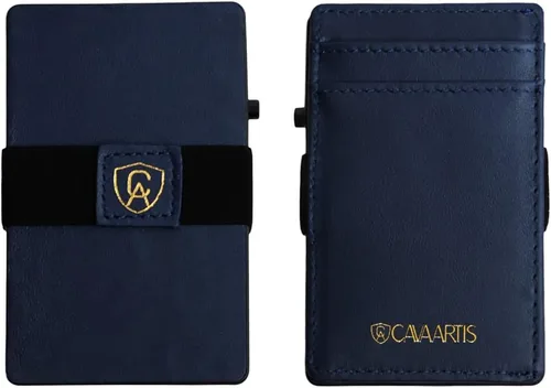 Vista 7 de Cartera delgada de diseño Cuero auténtico premium Protección RFID inteligente Minimalista Tarjetas inteligentes de liberación rápida, Azul