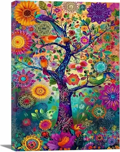 Vista 27 de VOCBAN Nature Tree of Life Abstract Pictures Canvas Painting Large Modern Canvas Wall Art Colorful Trees Living Room Wall Decor Plant Prints(black