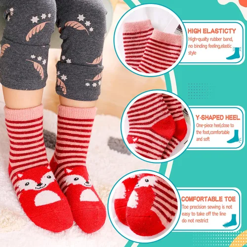 Vista 4 de Calcetines de lana para niños y niñas, de invierno, cálidos, gruesos, térmicos, pesados, para senderismo, equipo de regalo, acogedores, para niños