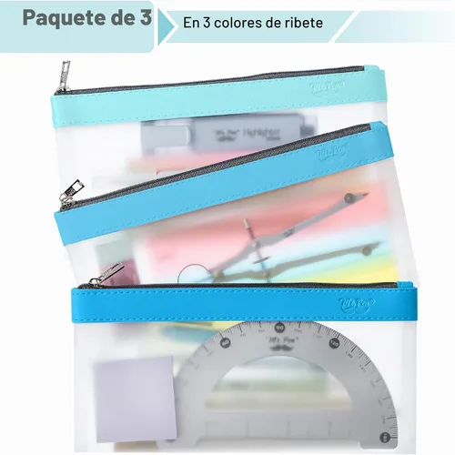 Vista 2 de Mr. Pen - Estuche transparente para lápices, 3 unidades, tonos azules, bolsas para lápices, estuche de maquillaje transparente
