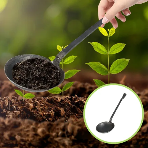 Vista 8 de Cuchara de hierro forjado de jardín Cuchara de acero de alto carbono para perros Comida para perros Bonsai Tierra Potting Scoop