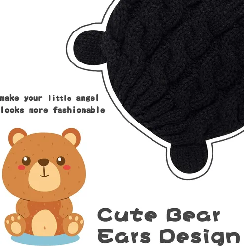 Vista 2 de RAOEXI Conjunto de gorro y mitones unisex para bebé y niño pequeño, gorro de punto grueso y cálido de invierno con guantes para bebés, niños y niñas