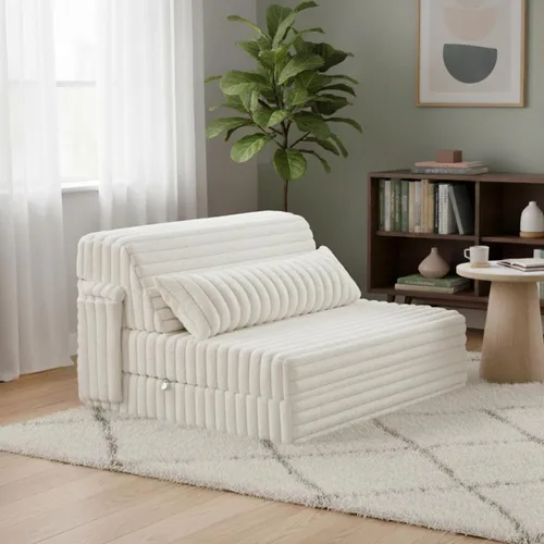 Vista 2 de Sofá cama plegable tamaño individual, colchón convertible con almohada, colchón de pana gruesa para el suelo, sofá cama con bolsillo lateral