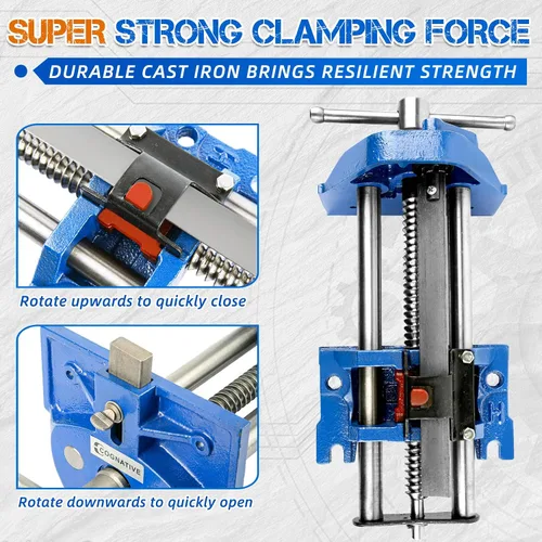 Vista 2 de Tornillo de carpintería de liberación rápida COGNATIVE de 7 pulgadas, fuerza de 3300 libras 7” wood vise with 8” opening, 3” throat, quick release