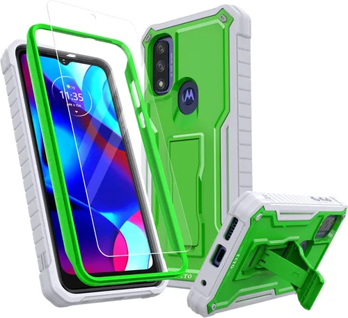 Vista 7 de FITO Funda para Moto G Pure, funda resistente a prueba de golpes de doble capa con un protector de pantalla de vidrio, soporte integrado (azul)