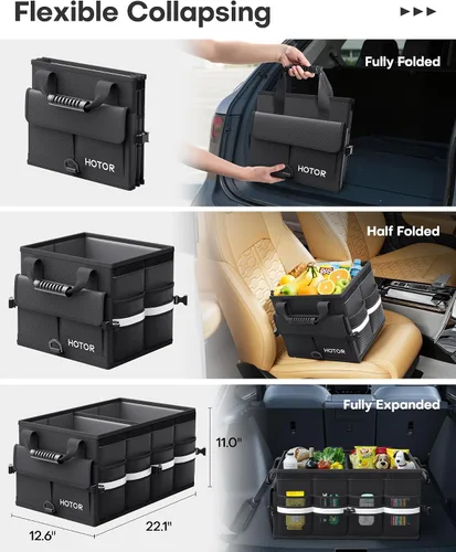 Vista 3 de HOTOR Organizador de maletero de automóvil, organizador plegable para SUV, almacenamiento de automóvil con tiras reflectantes y cubierta