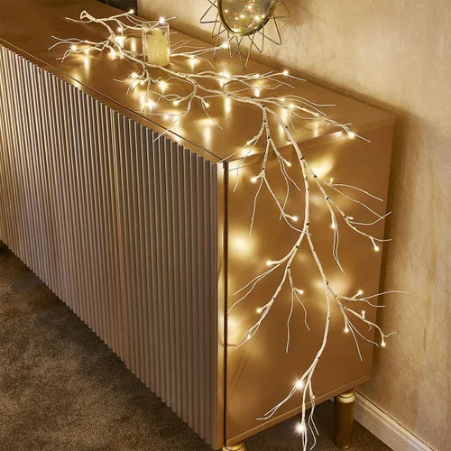 Vista 10 de Birchlitland Guirnalda de luces decorativas de 6 pies, 96 luces LED de hadas, guirnaldas de ramas de eucalipto iluminadas con temporizador, funciona