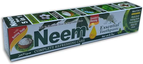 Vista 4 de Essential Palace Neem Pasta de dientes esencial 5 en 1 sin flúor [Paquete de 6, color blanco, 6.5 onzas]