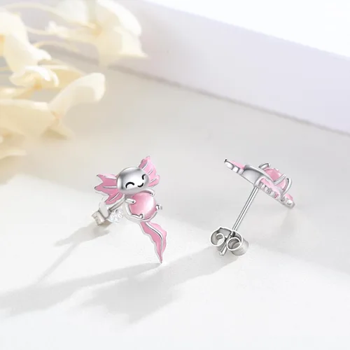 Vista 2 de Axolotl - Aretes de tuerca para mujer, de plata de ley 925, hipoalergénicos, joyería de animales