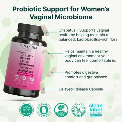 Vista 3 de VINATURA Lactobacillus Rhamnosus, Reuteri, Gasseri, Plantarum, Crispatus, Acidophilus Probióticos - Probióticos para mujeres *Hecho y probado
