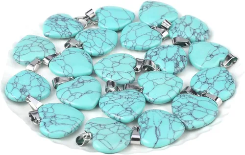 Vista 17 de LE SKY 20 piezas de dijes de piedra natural en forma de corazón, dijes de piedra curativa para hacer joyas