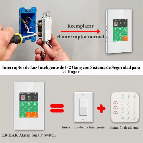 Vista 2 de LANBON Interruptor inteligente de alarma LCD L8, interruptor inteligente de seguridad para el hogar y control de luz, sistema de alarma