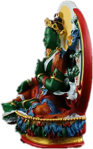 Vista 7 de Green Tara Buddha,Figura budista pequeña tántrica,Mango de resina hecho a mano plateado figura tibetana