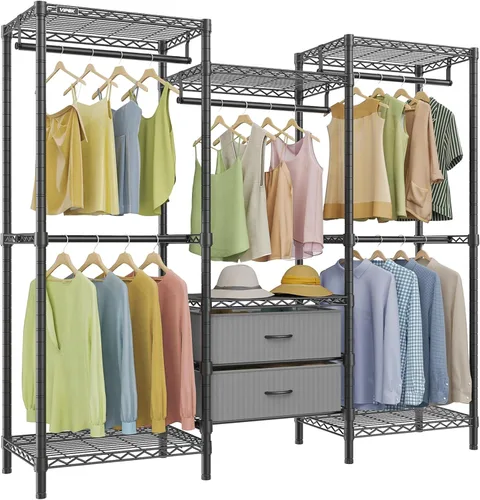 Vista 10 de VIPEK V20 Perchero de Alambre para Prendas de Servicio Pesado Perchero de Ropa, Perchero de Ropa de Metal con 6 Estantes, 3 Barras para Colgar y 4