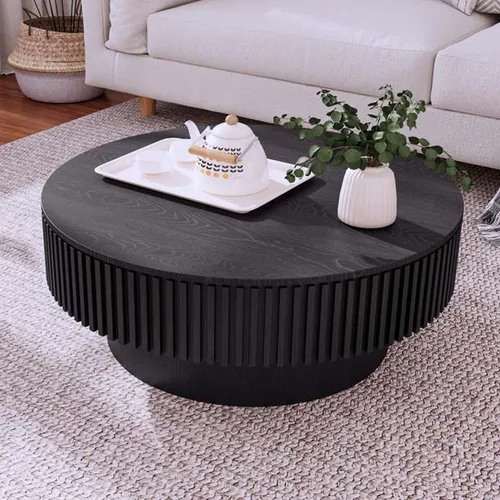 Vista 11 de Mesa de centro redonda acanalada de 31.49 pulgadas para sala de estar, mesa de café moderna de mediados de siglo con pedestal resistente, mesa