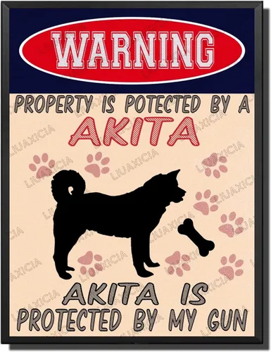 Vista 27 de LIUAXICIA Letreros divertidos de metal con texto en inglés "Warning Property is Potected by A American Bulldog is Protected by My Gun" The Coffee