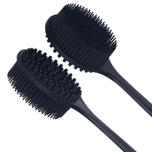Vista 2 de DNC Exfoliador de Espalda para Ducha Cepillo Corporal de Silicona Suave para Baño con Mango Largo (Negro)