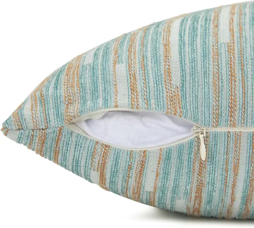 Vista 2 de Yeiotsy Fundas de almohada azules, paquete de 2, fundas de almohada decorativas a rayas bohemias para sofá, decoración del hogar