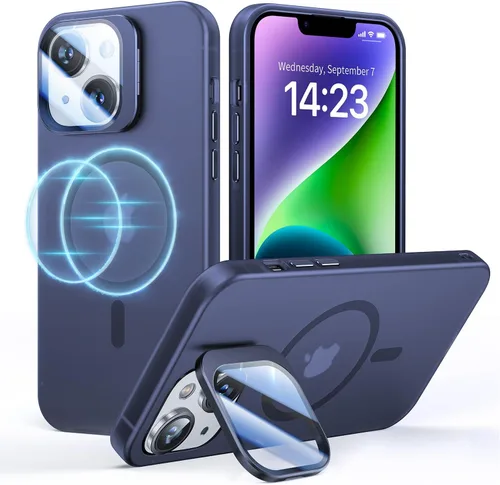 Vista 8 de Funda para iPhone 14 Pro, protección contra caídas de grado militar, compatible con MagSafe, soporte integrado y protector de lente de cámara, funda