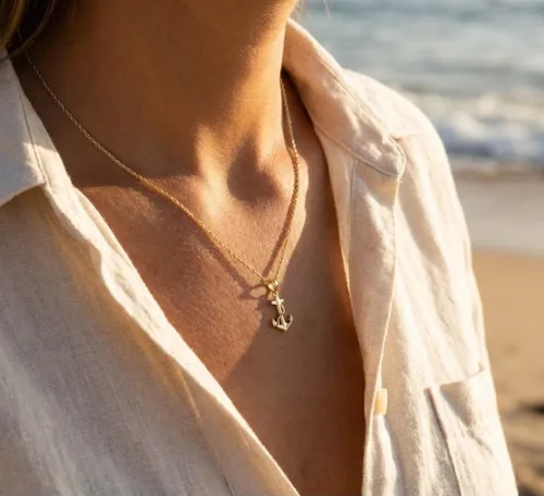 Vista 5 de Colgante Ancla de Oro - Oro de 10 quilates - Joyería Náutica - Joyas de ancla