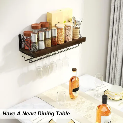 Vista 7 de Love-KANKEI - Estante para vino con colgador de copas, madera maciza, 17 pulgadas, marrón oscuro Wine Glass Rack,Floating Wall Shelf,Easy to