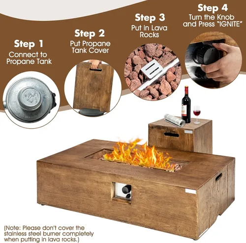 Vista 4 de Tangkula Patiojoy - Juego de 2 mesas para fogata de propano para exteriores, 48 pulgadas, rústica, 50,000 BTU, mesa rectangular de gas con mesa
