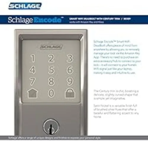 Vista 4 de Schlage Encode Wi-Fi Smart Lock con juego de entrada Century para puerta delantera, níquel satinado