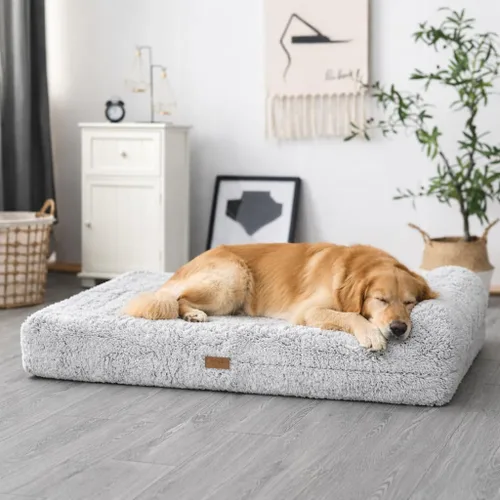 Vista 12 de KOPEKS Cama ortopédica de espuma viscoelástica para perros de 7 pulgadas de grosor, cama extragrande para perros con almohada, color marrón, 50 x 34