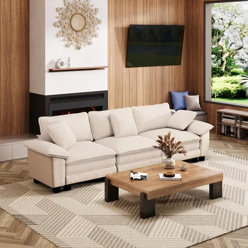 Vista 44 de Sofá seccional en forma de U de 123 pulgadas con cojines tipo nube, juego de sofá modular de asiento profundo con 5 asientos y 2 otomanos, brazos