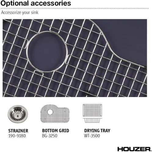 Vista 9 de Houzer PCH-3700 MT Porcela - Fregadero de cocina de acero esmaltado de 31 pulgadas, montaje inferior, compensación de un solo tazón, compatibilidad