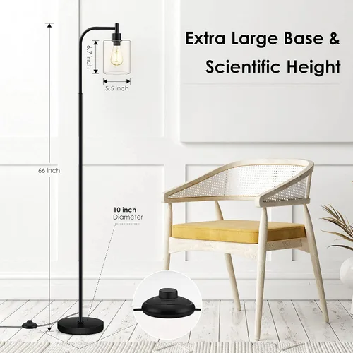Vista 5 de BoostArea Lámpara de pie con pantalla de vidrio, lámpara de pie industrial moderna con interruptor de pie, brillante lámpara LED de 6 W para sala