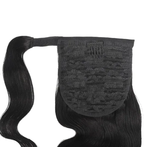 Vista 4 de Cola de caballo de cabello humano ondulado con pasta mágica deformación alrededor de la extensión de cabello humano rizado para mujeres negras, 150%