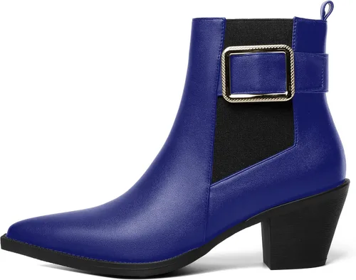 Vista 2 de Botas altas de tacón medio grueso con punta elástica mate para mujer, 2.5 pulgadas
