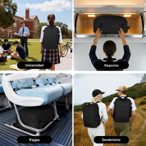 Vista 7 de Mochila de cabina para mujeres y hombres – Aprobada por aerolíneas, tamaño para debajo del asiento, compartimento para portátil de 15.6", apertura