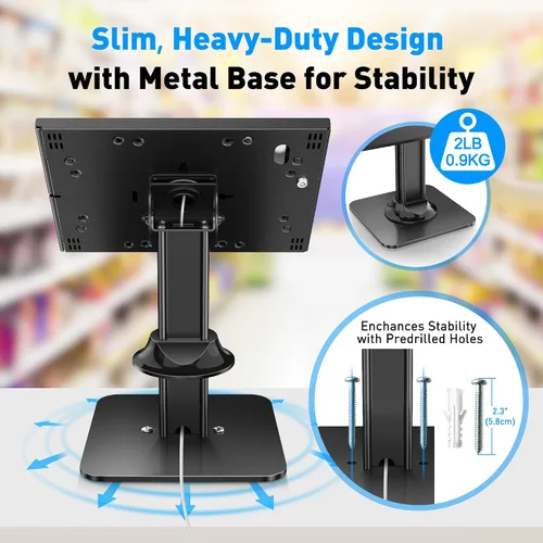 Vista 6 de AboveTEK Soporte antirrobo para quiosco para iPad – Soporte de seguridad para iPad POS y soporte para tableta con bloqueo – Base resistente, giro