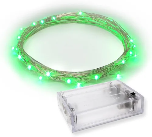 Vista 12 de 20 tiras de luces microledes en color blanco cálido, a batería, con cable plateado de 7 pies